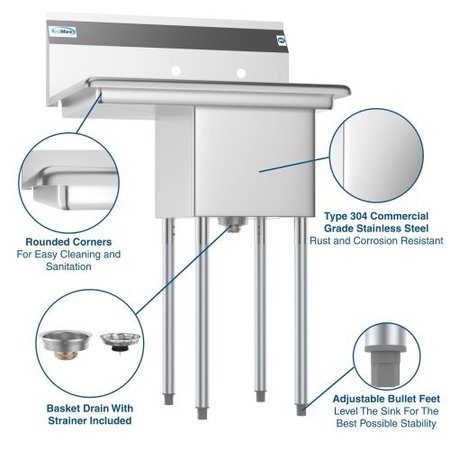 Koolmore 1 Compartment Stainless Steel NSF Commercial Kitchen Prep & Utility Sink with 2 Drainboards SA141611-12L3